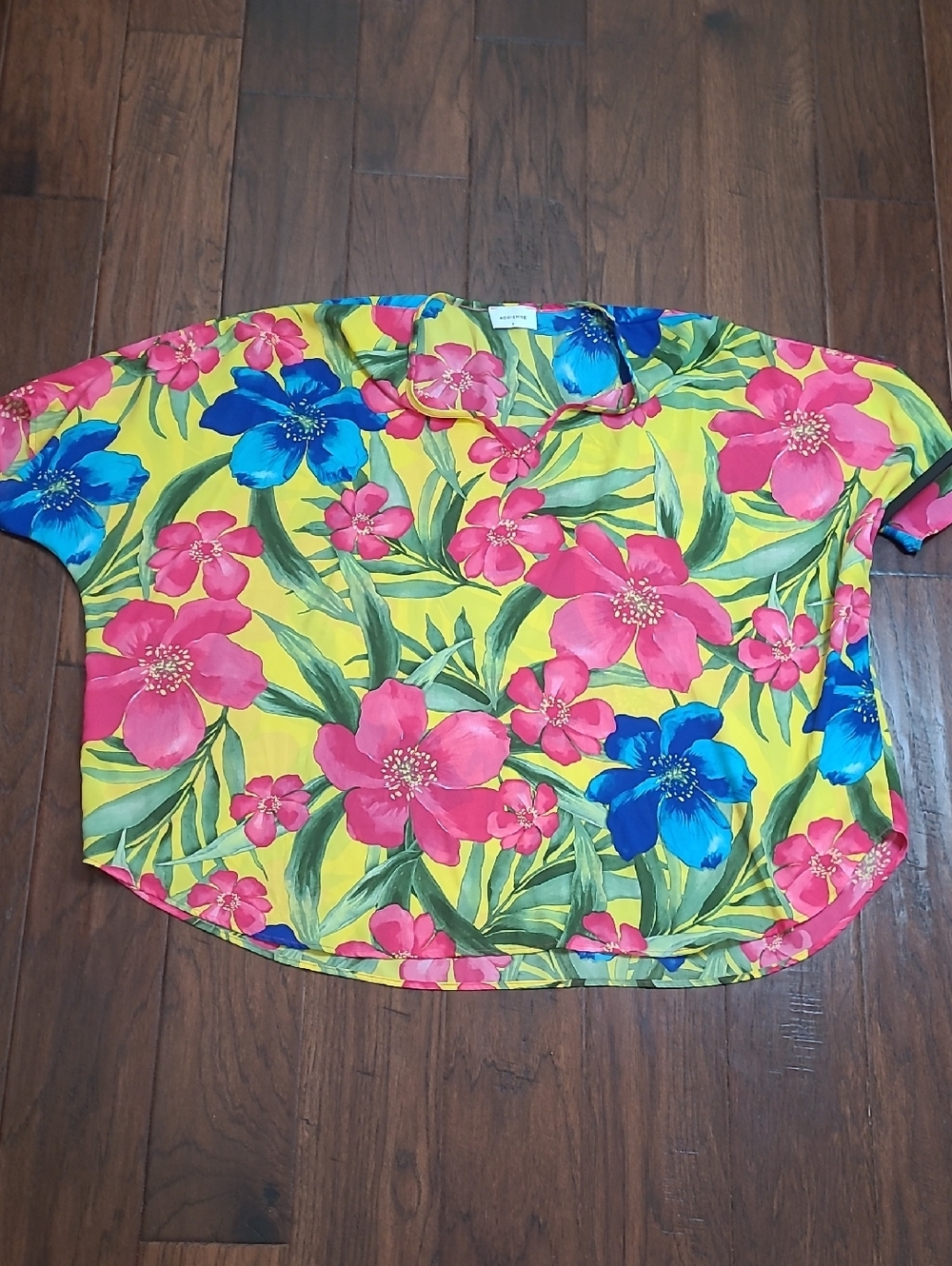 Adrienne Bright Yellow Oversized Blouse with Pink & Blue Tropical Print (S)
